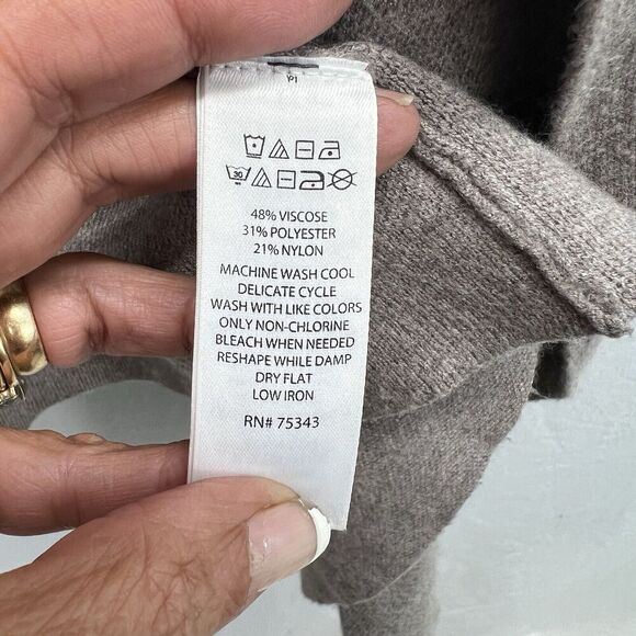 Rachel Zoe Open Front Cardigan Women's M Taupe Beige Neutral Minimalist Pockets - Picture 8 of 11